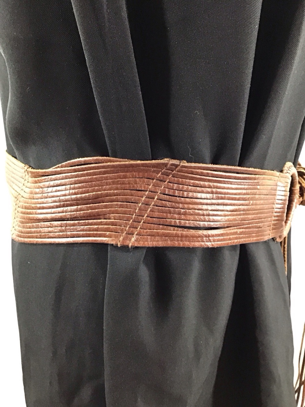 Vintage 70’s boho wide leather multi strand ring fringe tie cinch belt - Picture 3 of 10
